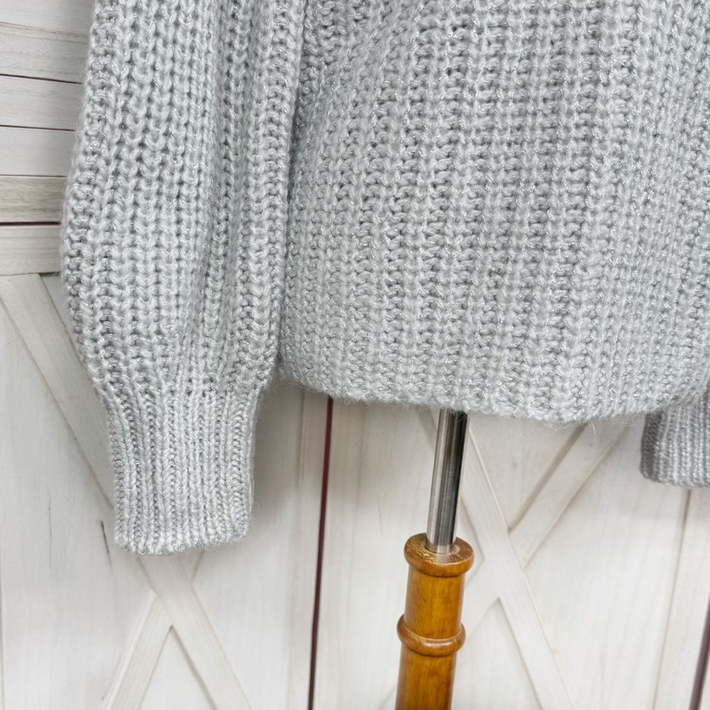 Ann‎ Taylor Metallic Shimmer Mock Neck Chunky Sweater Grey Medium - Picture 8 of 14